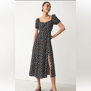 & OTHER STORIES Flowy Puff Sleeve Midi Dress in Black Squares Sz 8